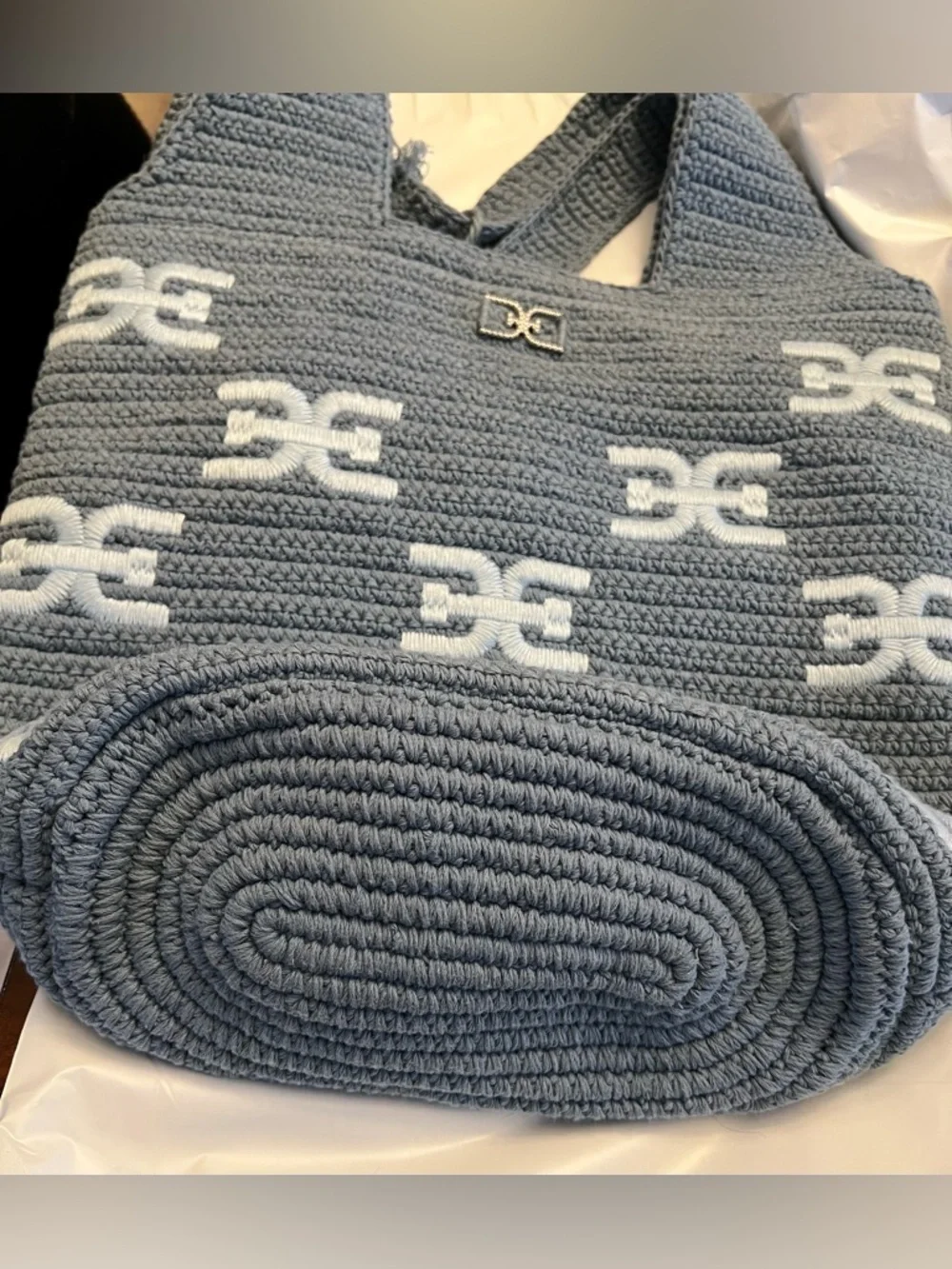 Sam Edelman Charcoal blue Crochet Logo Tote